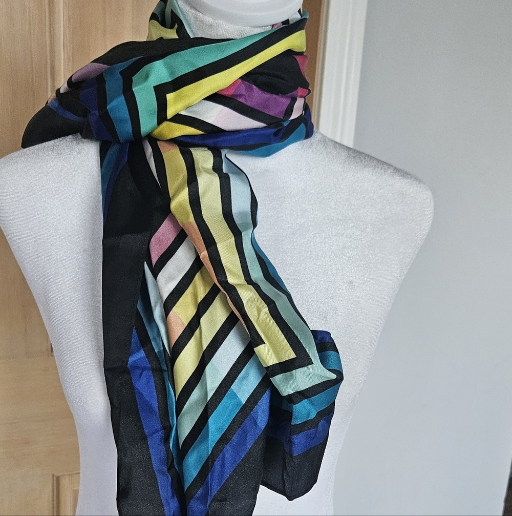New W Tag Kurt Geiger London 100% Silk Scarf Multicolor Geographic Design